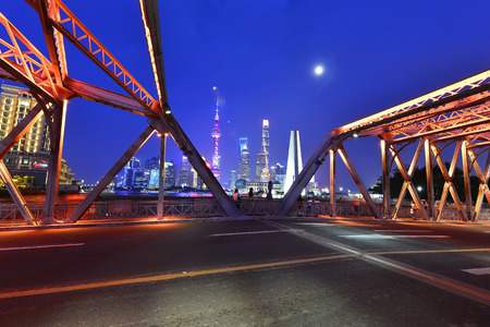 Night traffic lights inside of the Garden Bridge of shanghai china.のeditorial素材