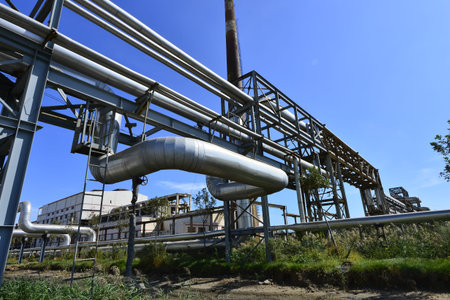 The pipe and valve oil fieldsのeditorial素材