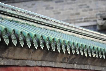 The ancient wall, blue glazed tile roof, located in the temple of heaven in Beijing, in Chinaのeditorial素材