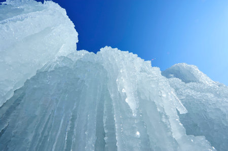 Frozen waterfalls with icicleの写真素材