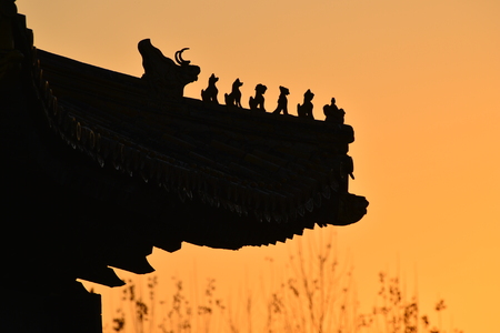 Ancient view of a roof eavesの写真素材