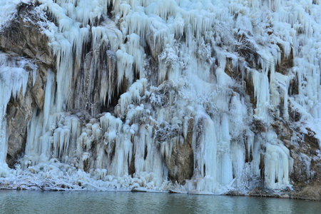 Winter landscape frozen waterfalls