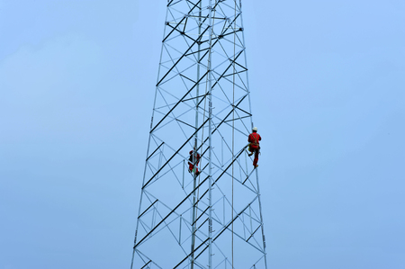 Pylon construction workersの写真素材