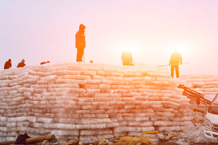 Workers at work during winter