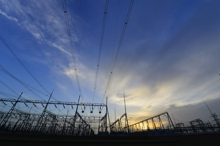 The power supply facilities of contour in the evening