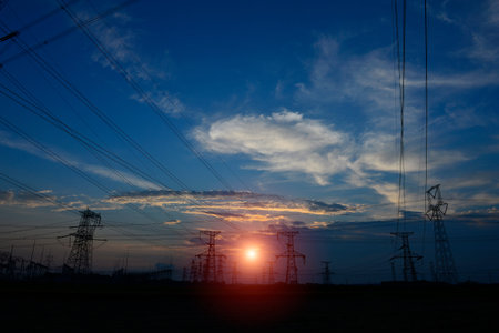 The power supply facilities of contour in the eveningの写真素材