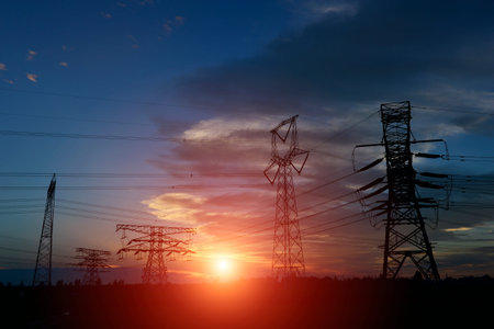 The power supply facilities of contour in the evening