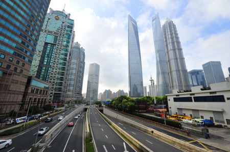 In 2015 in Shanghai, China, on September 24th world financial center skyscrapers in lujiazui group.