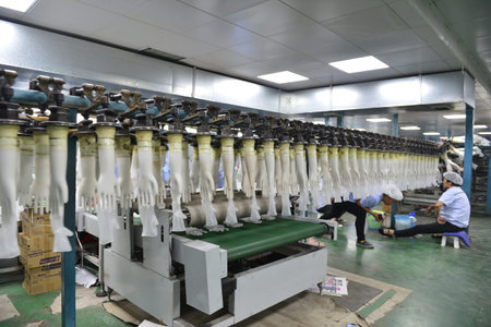 Rubber gloves production lineのeditorial素材