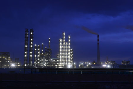 Modern factory at nightのeditorial素材