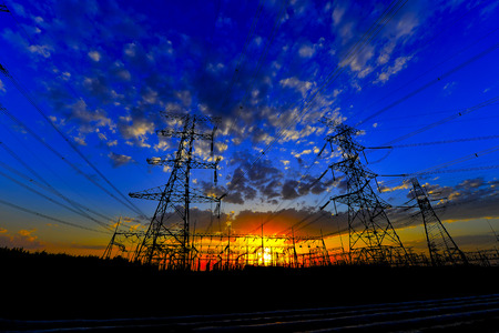 The power supply facilities of contour in the eveningの写真素材