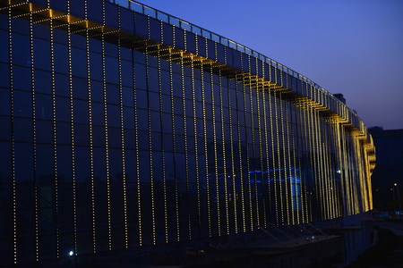 Urban building lights at nightの写真素材