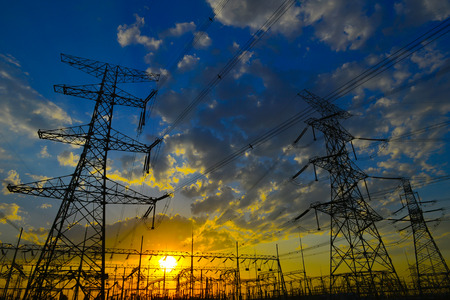 The power supply facilities of contour in the eveningの写真素材