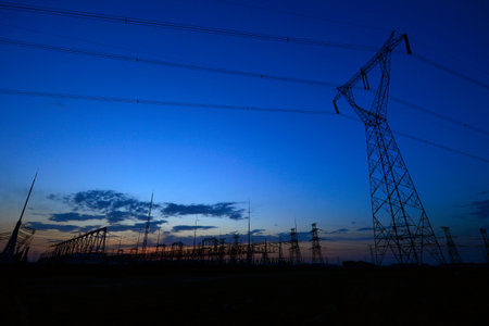 The power supply facilities of contour in the evening