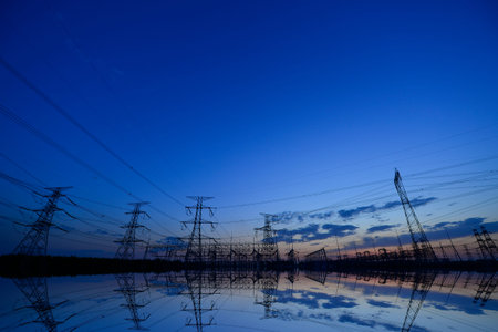 The power supply facilities of contour in the evening