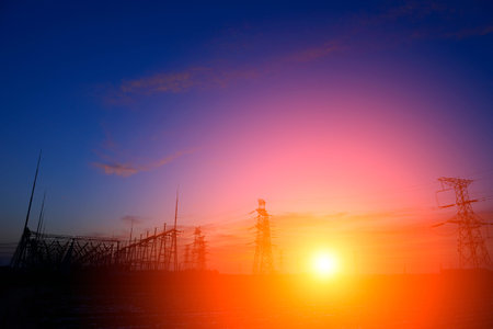The power supply facilities of contour in the evening