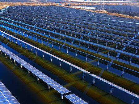 Solar panels with green energyの写真素材