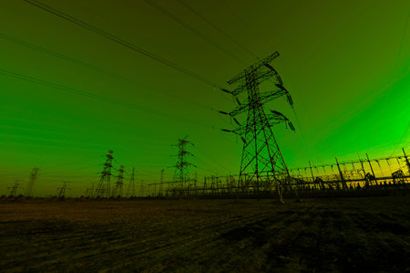 The power supply facilities of contour in the evening