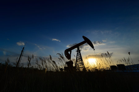 Oil pump working in the outdoor scene