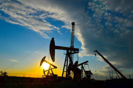 Oil pump working in the outdoor sceneの写真素材