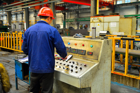 Workers in hot-rolled strip steel mills produce