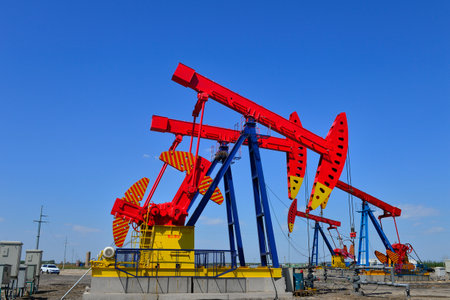 Oil pump working in the outdoor sceneの写真素材