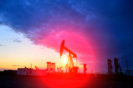 Oil pump working in the outdoor scene