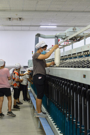 Cotton textile factory equipment in the workshop