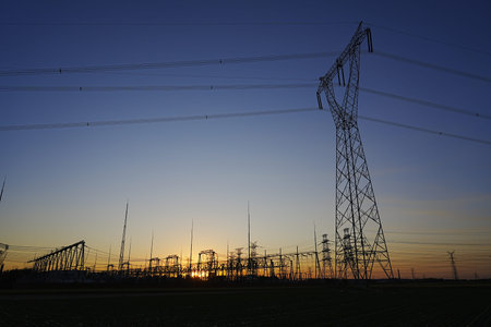 The power supply facilities in the evening the outline of the passage of time