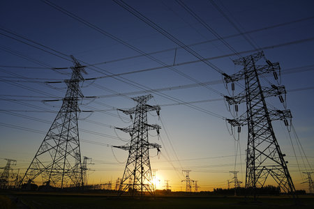 The power supply facilities in the evening the outline of the passage of time