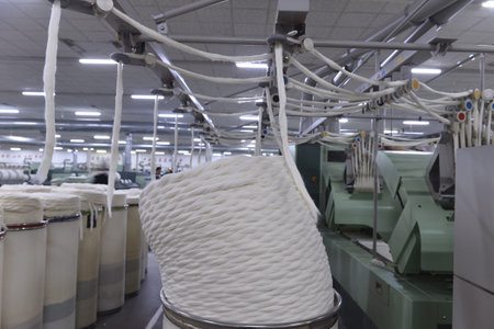 Cotton textile factory equipment in the workshop