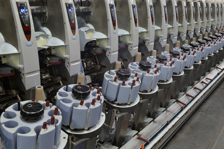 Cotton textile factory equipment in the workshop