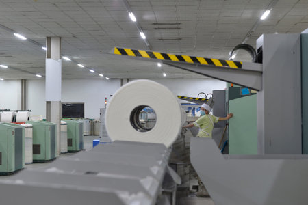 Cotton textile factory equipment in the workshop