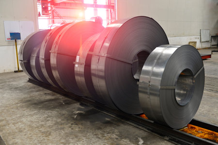 Hot rolled strip steel coil in the factory building