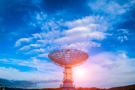Radio telescopes and the Milky Way at night