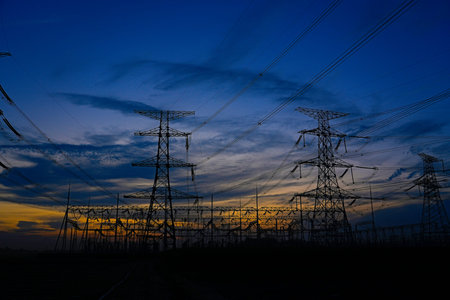 The power supply facilities in the evening the outline of the passage of time