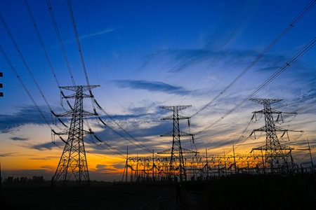 The power supply facilities in the evening the outline of the passage of time