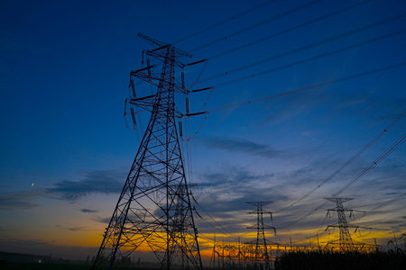 The power supply facilities in the evening the outline of the passage of time