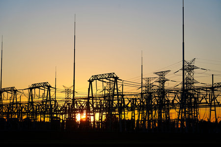 The power supply facilities in the evening the outline of the passage of time