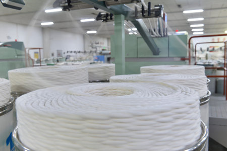 Cotton textile factory equipment in the workshop