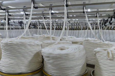Cotton textile factory equipment in the workshop