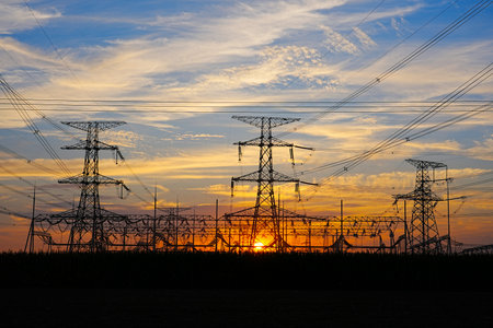 The power supply facilities in the evening the outline of the passage of time