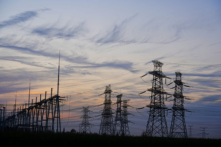 The power supply facilities in the evening the outline of the passage of time