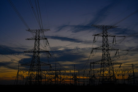 The power supply facilities in the evening the outline of the passage of time