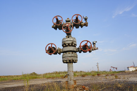 Tube and valve, in oilfield operationsの写真素材