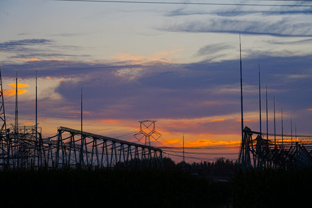 The power supply facilities in the evening the outline of the passage of time