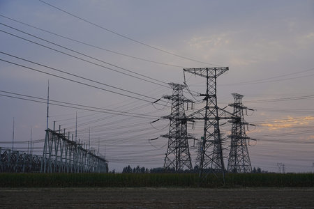 The power supply facilities in the evening the outline of the passage of time