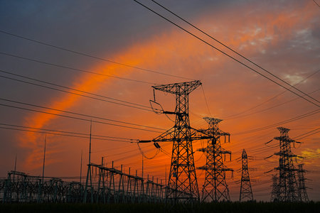 The power supply facilities in the evening the outline of the passage of time