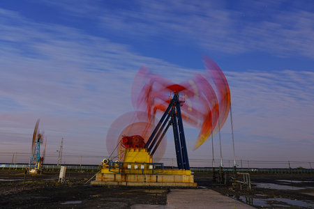 Oil pump in the eveningの写真素材