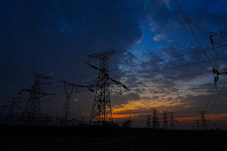 The power supply facilities in the evening the outline of the passage of time